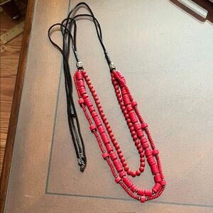 Beautiful Barse Red Beaded Necklace with Leather Cord